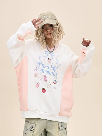 Contrast Color Cartoon Fleece-Linning Sweatshirt NA6374