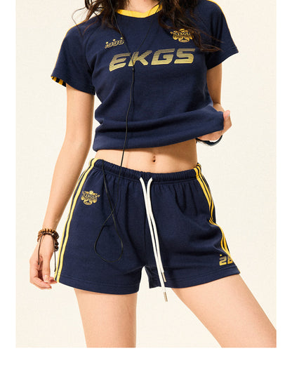 Stripe Letter Print Short Sleeve T-Shirt & Short Pants Setup NA9319