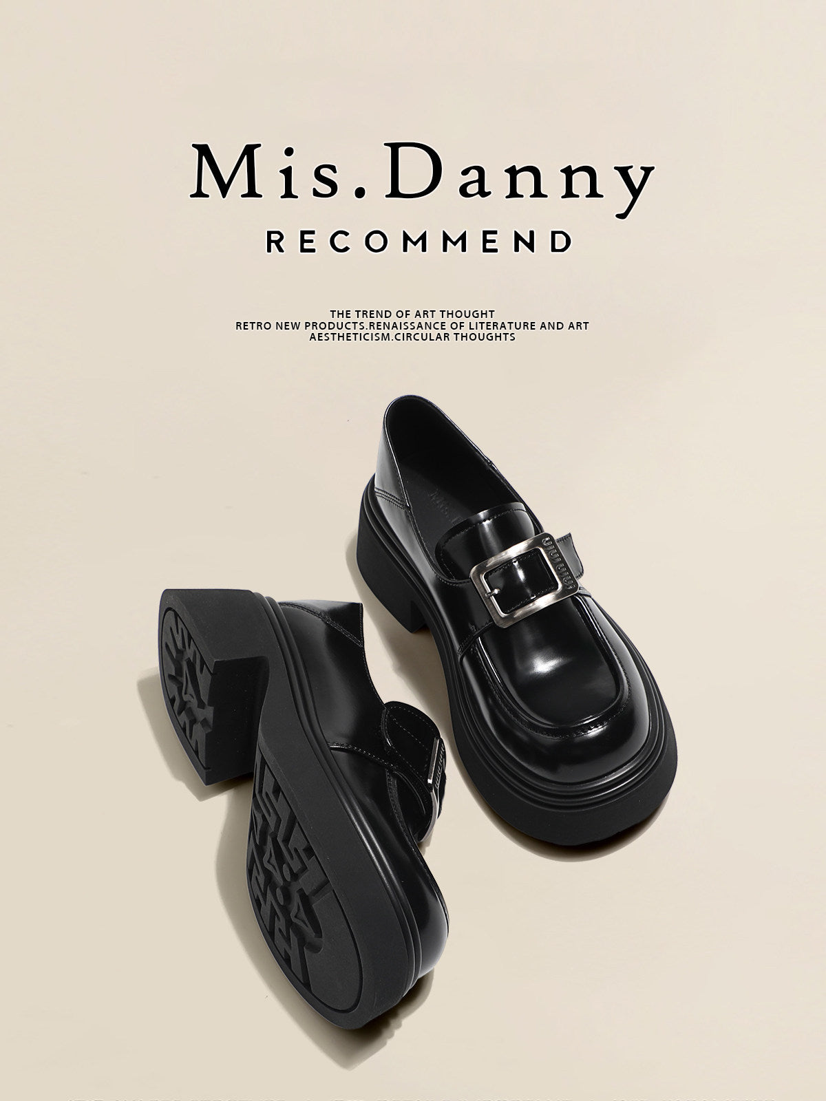 Height-Increasing Platform Square Buckle Burnish British Loafers NA8712