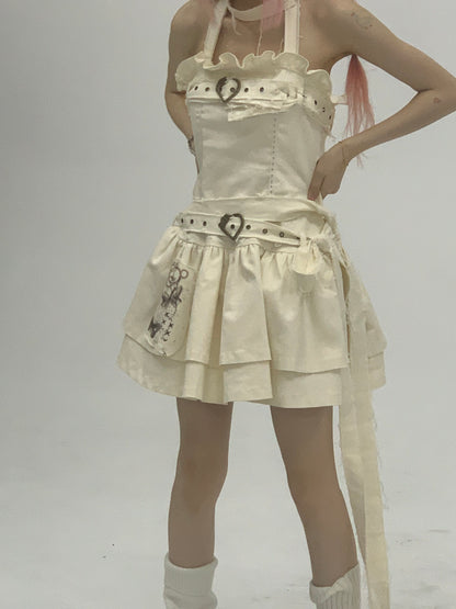 Halter Rivet Ruffle Tiered Dress NA9260