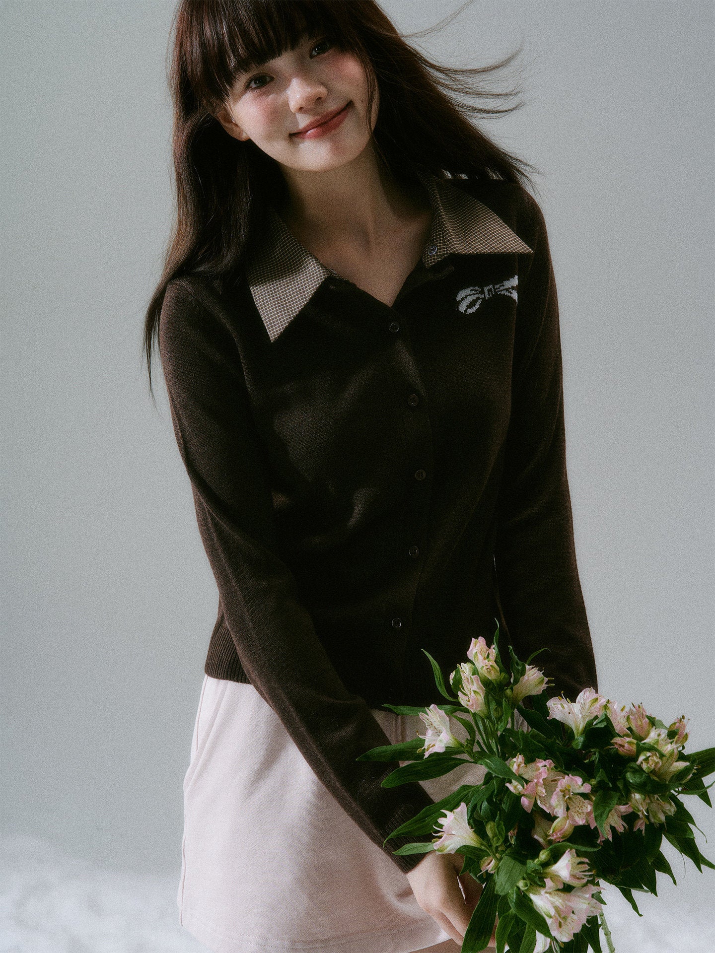 Shirt Collar Wool College Knit Cardigan NA8797