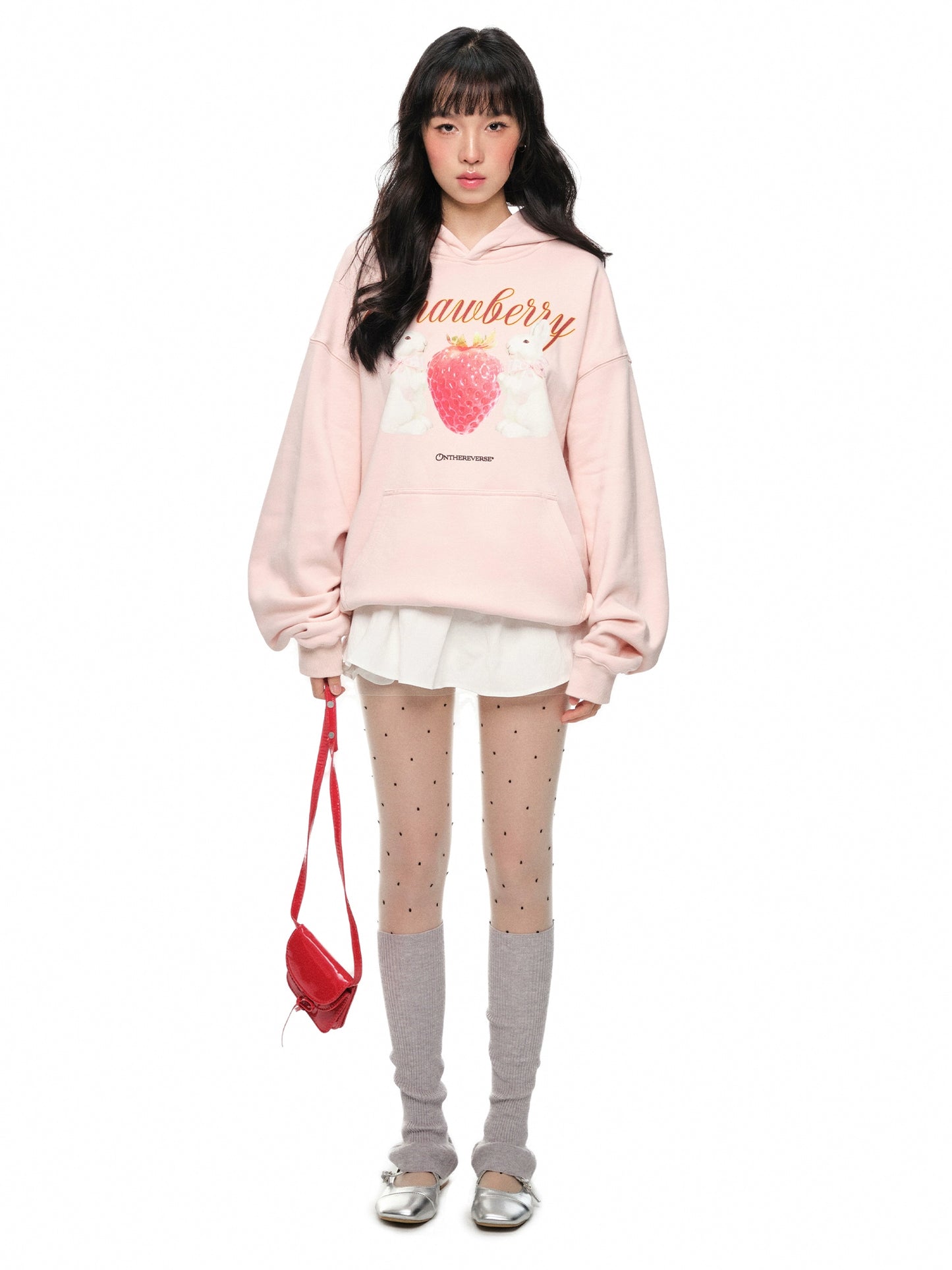 Oversize Strawberry and Bunny Print Hoodie NA6059