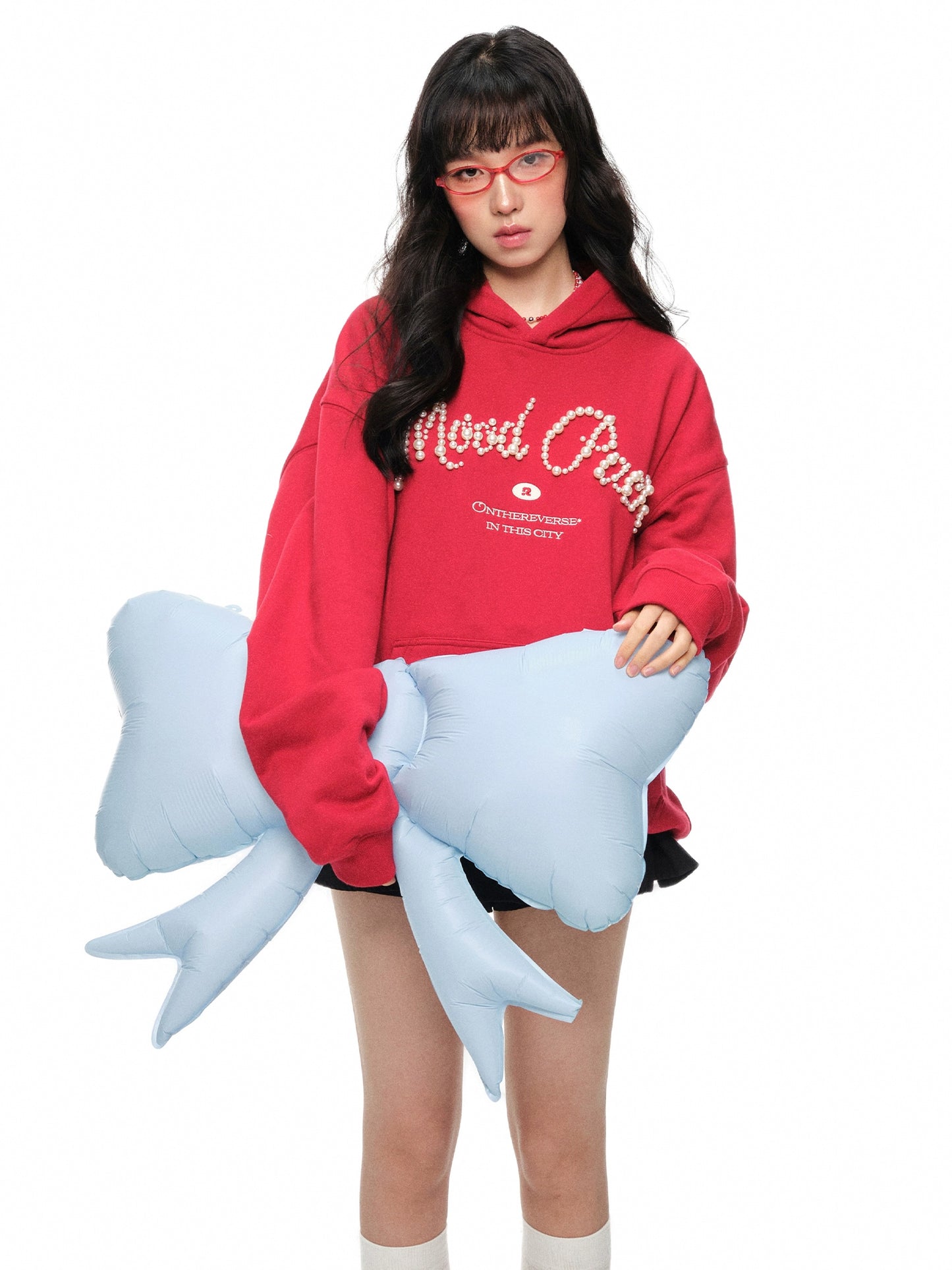 Pearl Letter Print Oversize Hoodie NA6054