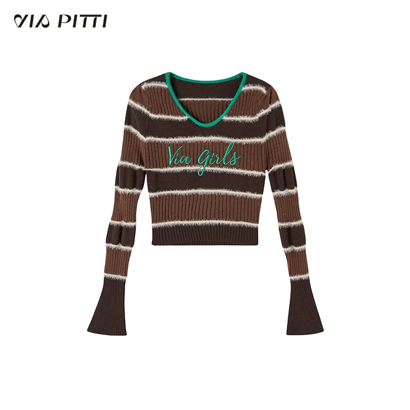 Slim Fit V-neck Striped Knit Sweater NA4765