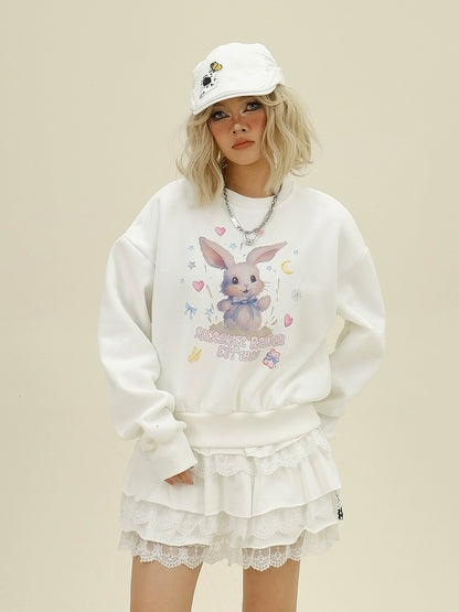 Cartoon Rabbit Print Round Neck Oversize Sweatshirt NA6337