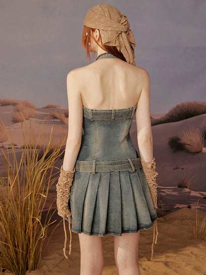 Washed Denim Pleated Dress NA3393