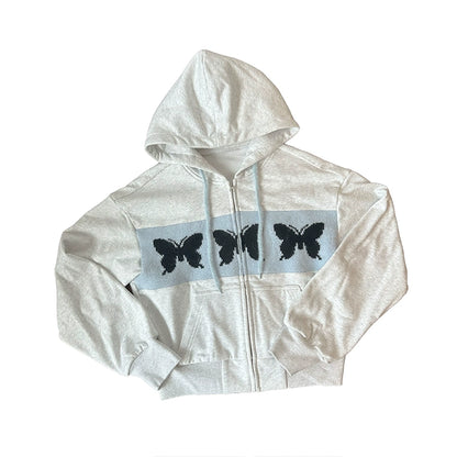 Zipper Knit Butterfly Design Hoodie NA6068