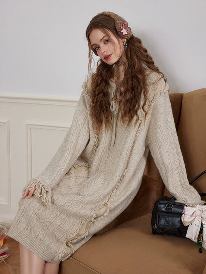 Textured Twist Knit Long Sleeve Loose Dress NA6870