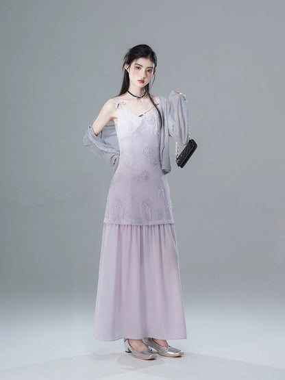 Three Dimensional Jacquard Camisole Long Dress NA5554