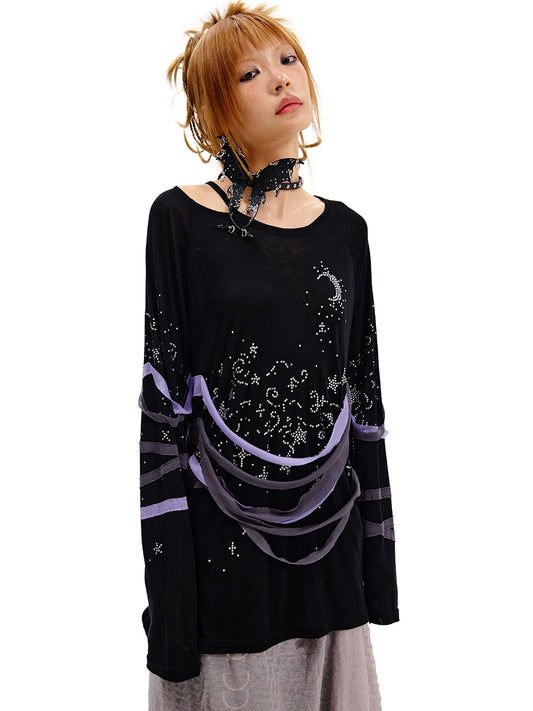 Night Rhinestone Long Sleeve T-Shirt NA6692