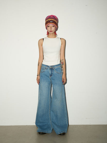 Faded Wash Wide Leg Denim Jeans NA9146