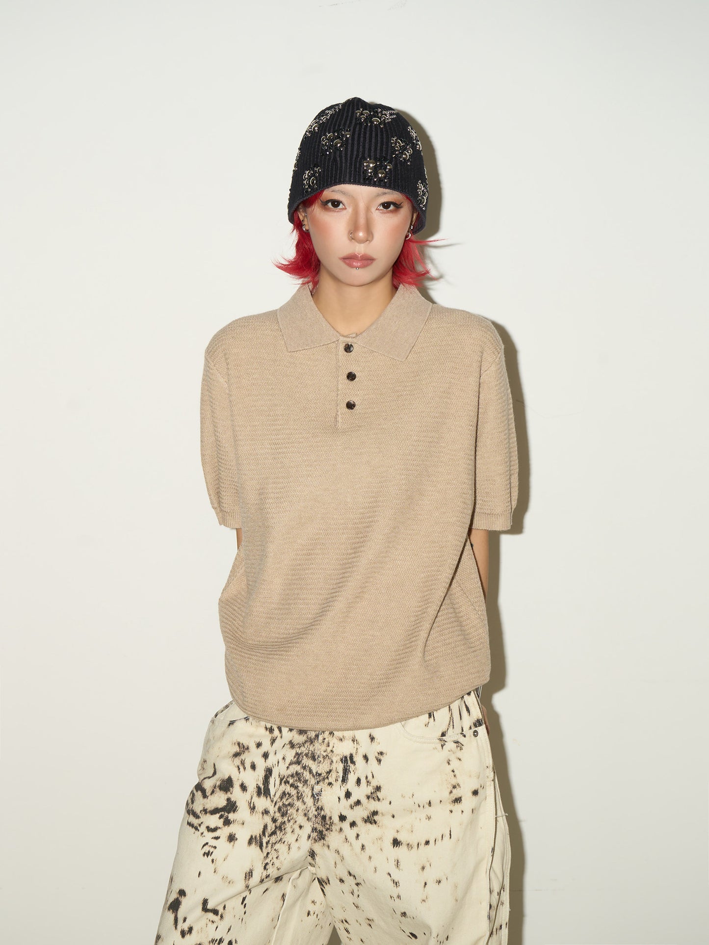 Blend Texture Polo Knit Polo Shirt NA9022