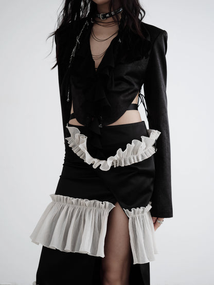 Ruffle Satin Thin Cropped Blouse NA5226