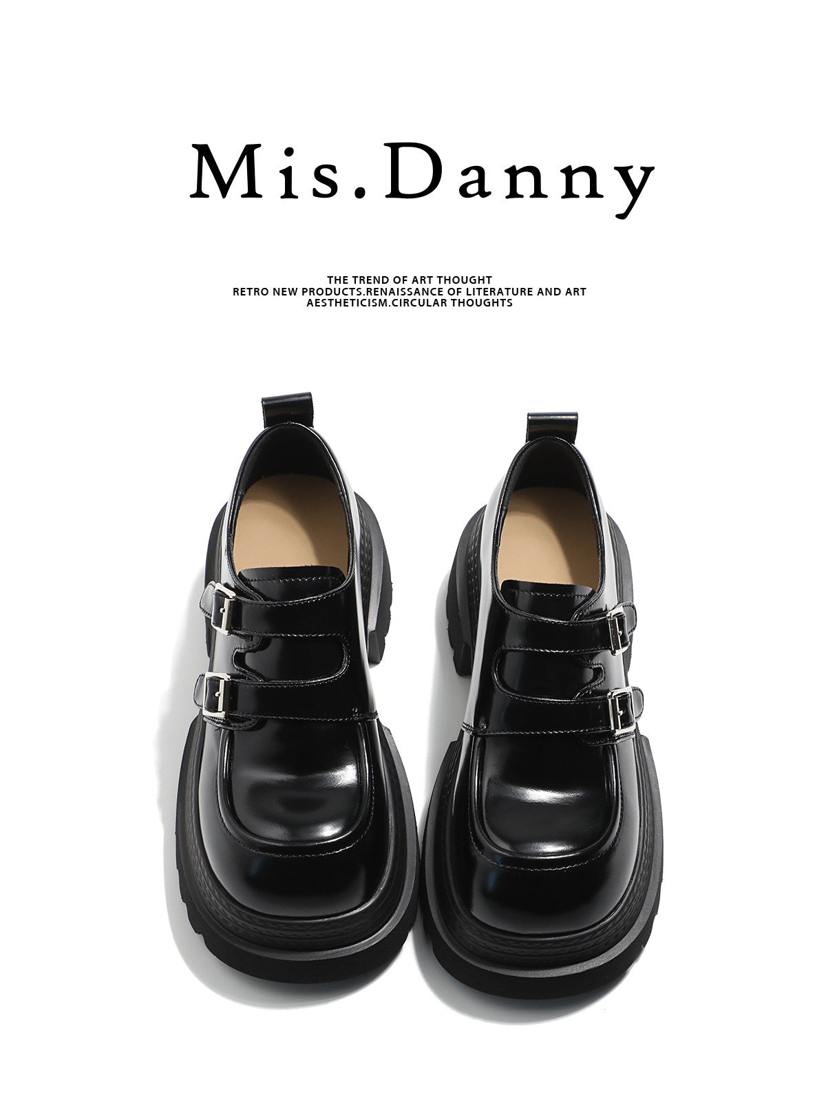 Double Metal Buckle Thick Sole Platform Loafers NA8735