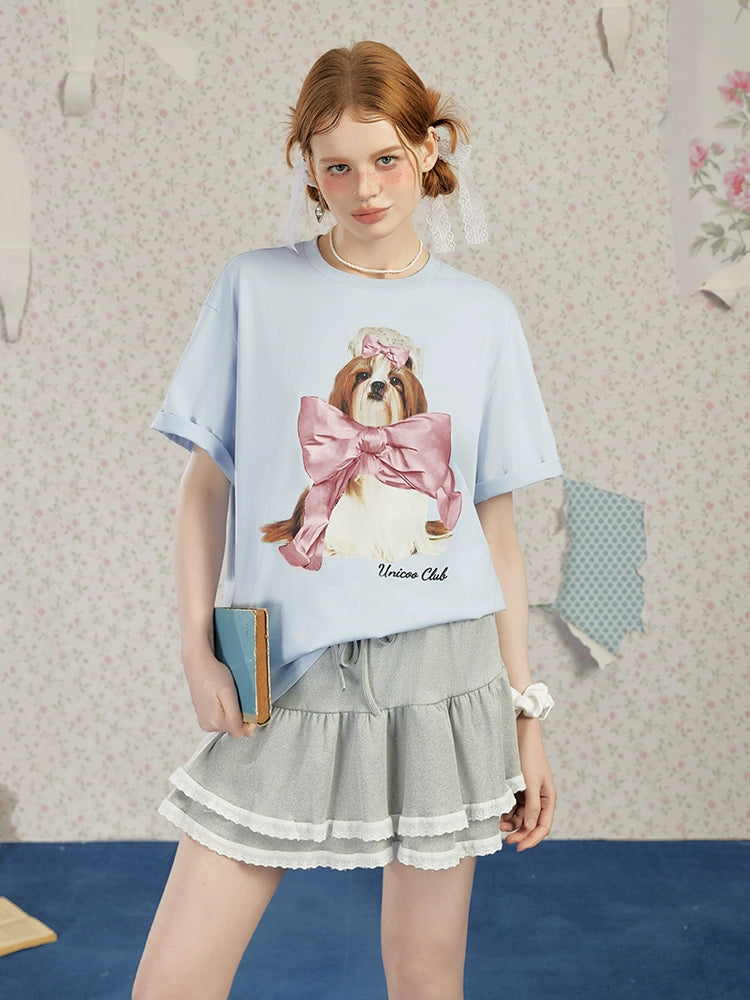 Dog Print Oversize Short Sleeve T-shirt NA3260