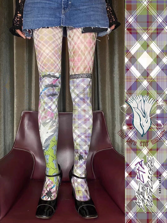 Hand Drawn Plaid Long Socks NA7147