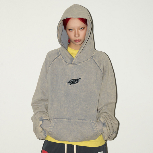 Washed Pleated Sleeve Oversize Pullover Hoodie NA9143