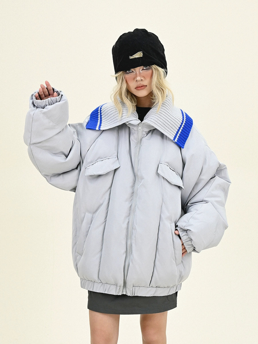 Oversize Knit Turtle Neck Mix Puffer Jacket NA6194