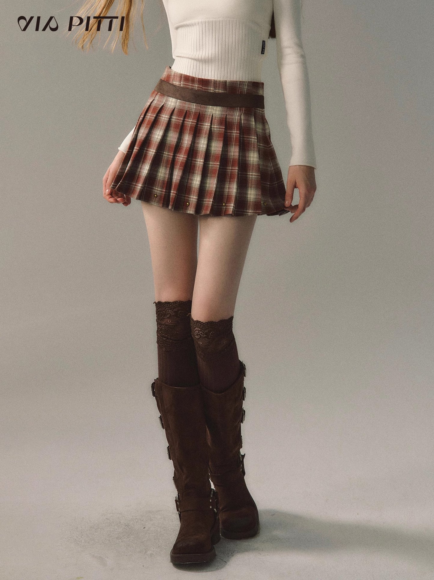 Plaid Pleated Short Skirt NA4822