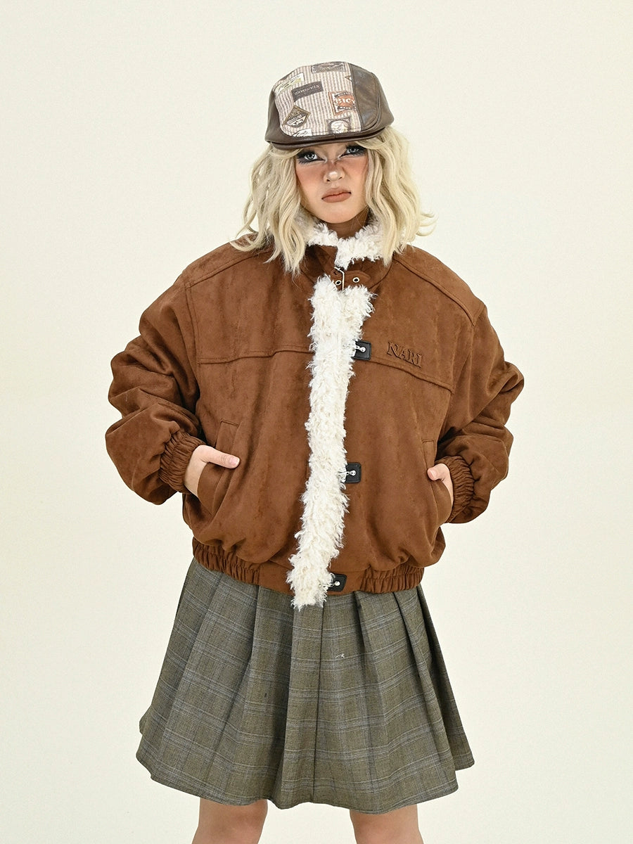 Fake Fur Panel Toggle Short Jacket NA6459