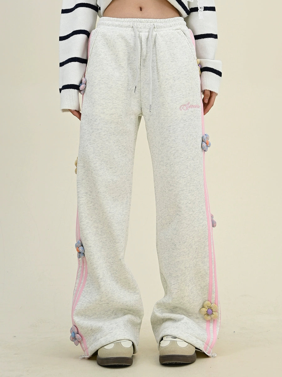 3D Flower Fleece Wide-Leg Sweatpants NA6299