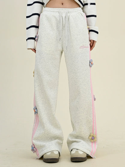 3D Flower Fleece Wide-Leg Sweatpants NA6299