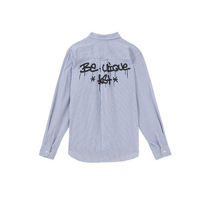 Blue White Stripe Oversize College Long Sleeve Shirt NA8879