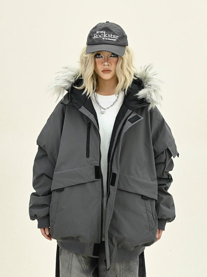 Fake Fur Collar Hooded Puffer Jacket NA6241