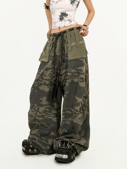 Heavy Craft Camouflage Multi-Pocket Wide Leg Cargo Pants NA8639