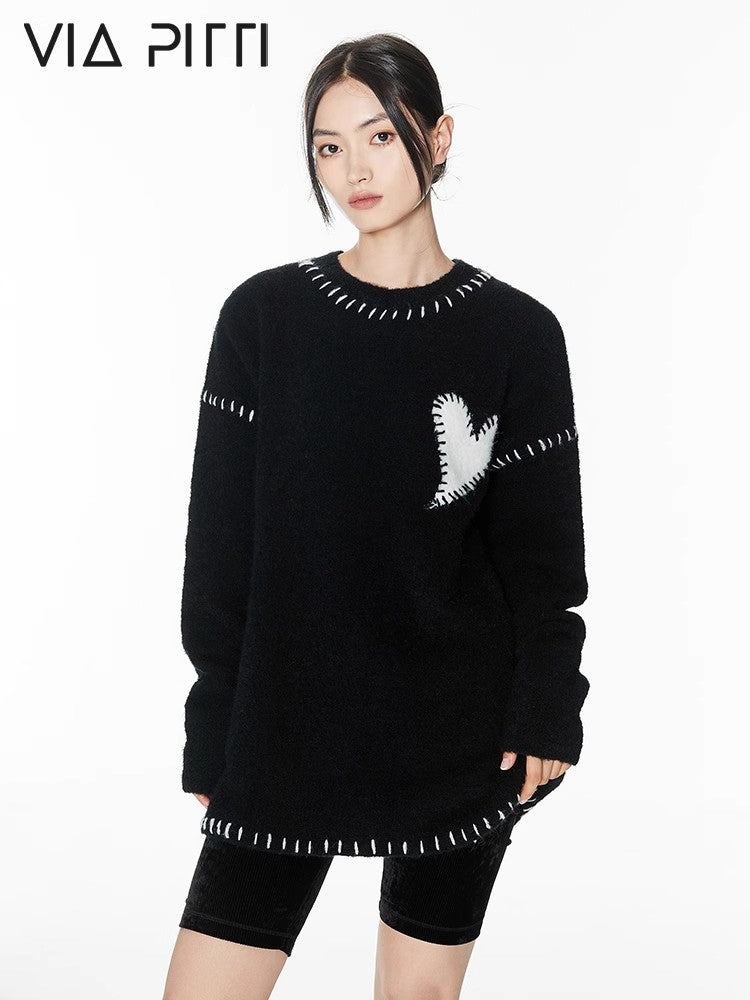 Contrast Color Round Neck Knit Sweater NA4998