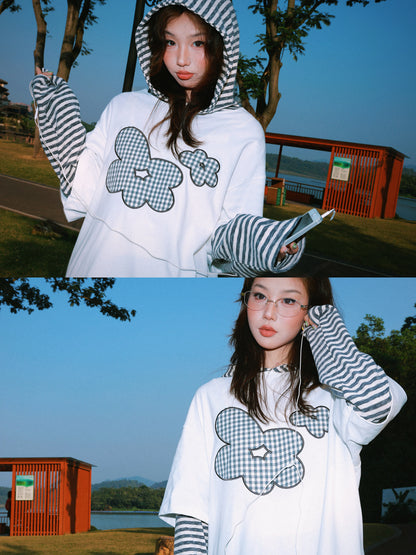 Flower Graphic Layered-Look Hoodie NA9407