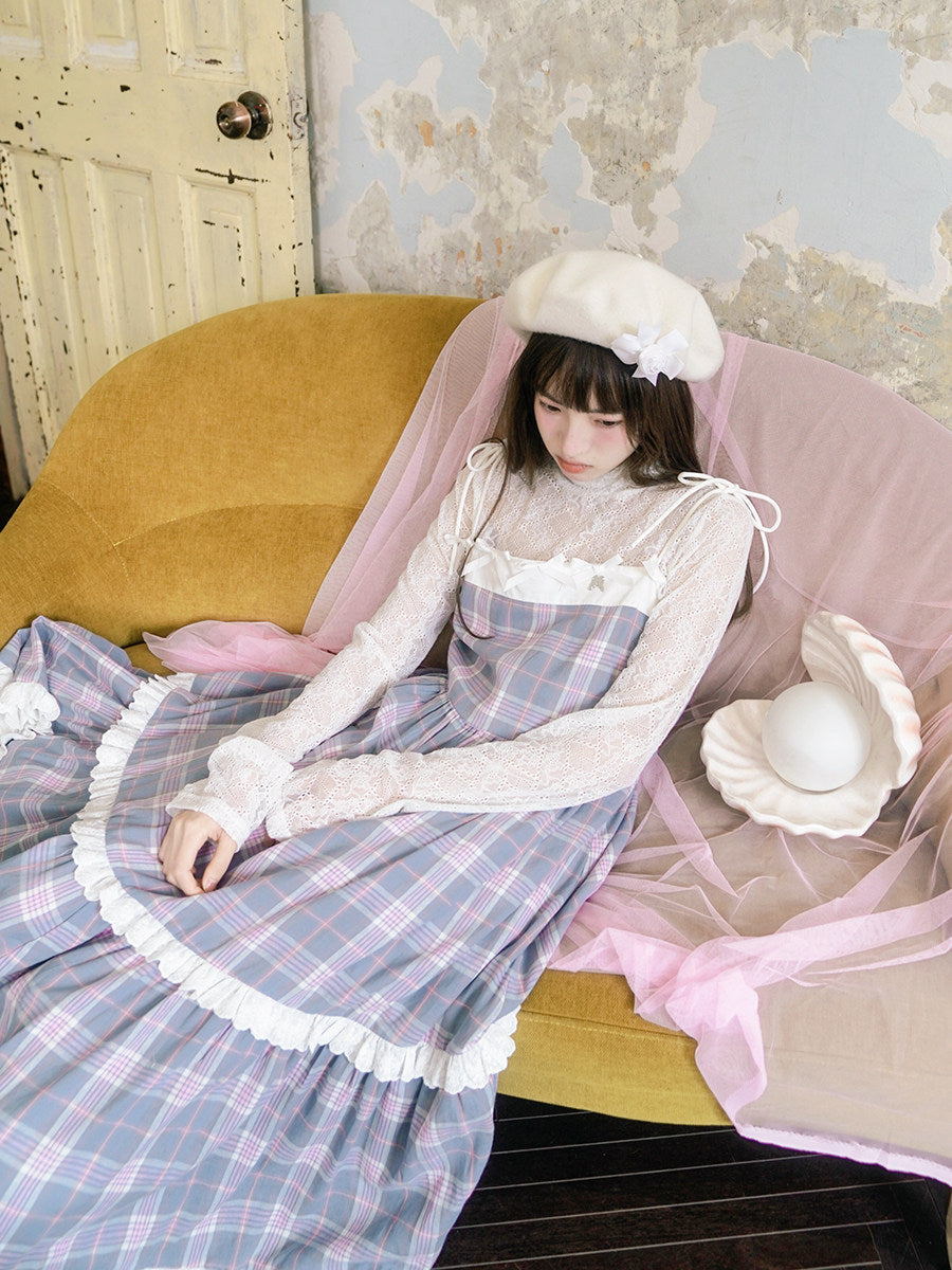 Bow Check Lace Camisole Dress NA8309