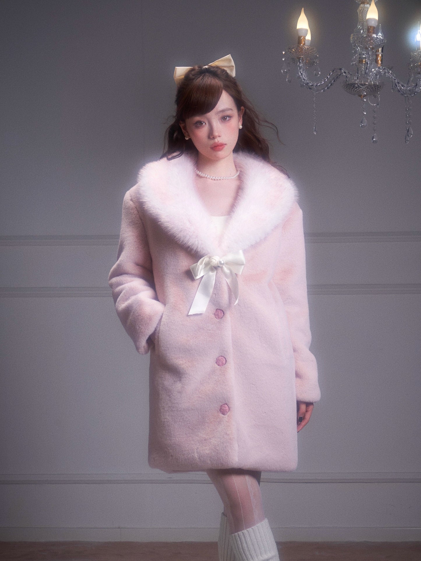 Bow Gradient Fur Collar Coat & Jacket NA5825