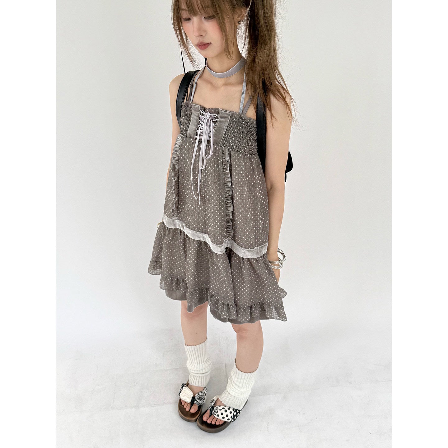 Polka Dot Patchwork Spaghetti Strap Dress NA9240
