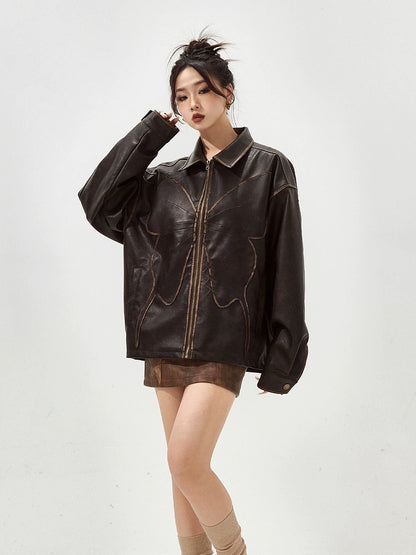 Butterfly Design PU Leather jacket NA2673
