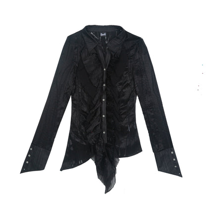 Original Punk Two-Tone Waist-cinching Ruffle Asymmetric Shirt NA8350