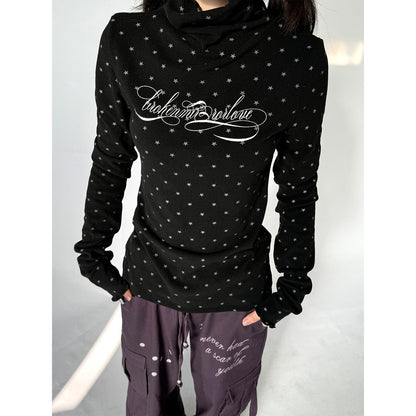 Polka Dot Print High-Neck Long Sleeve T-Shirt NA9255
