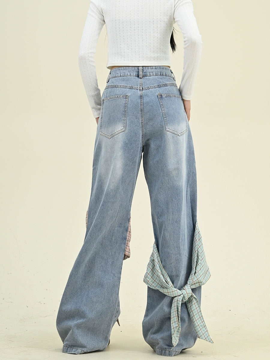 Bow Tie-Waist Wide-Leg Denim Jeans NA6475