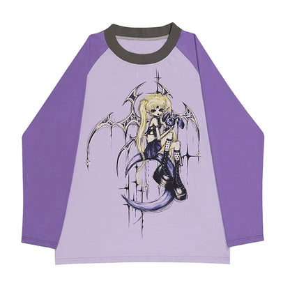 Cartoon Print Raglan Long Sleeve T-Shirt NA6635