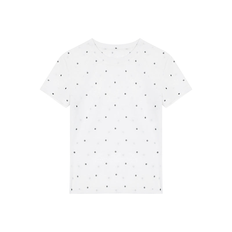 Dot Print Mesh Short Sleeve T-shirt NA3627