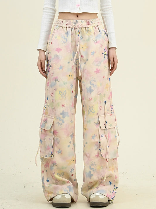 Star Print Wide-Leg Cargo Pants NA6478