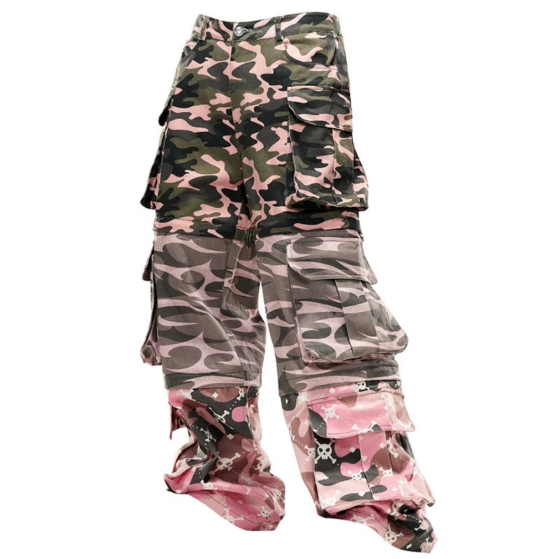 Camouflage Print Detachable Cargo Denim Jeans NA6660