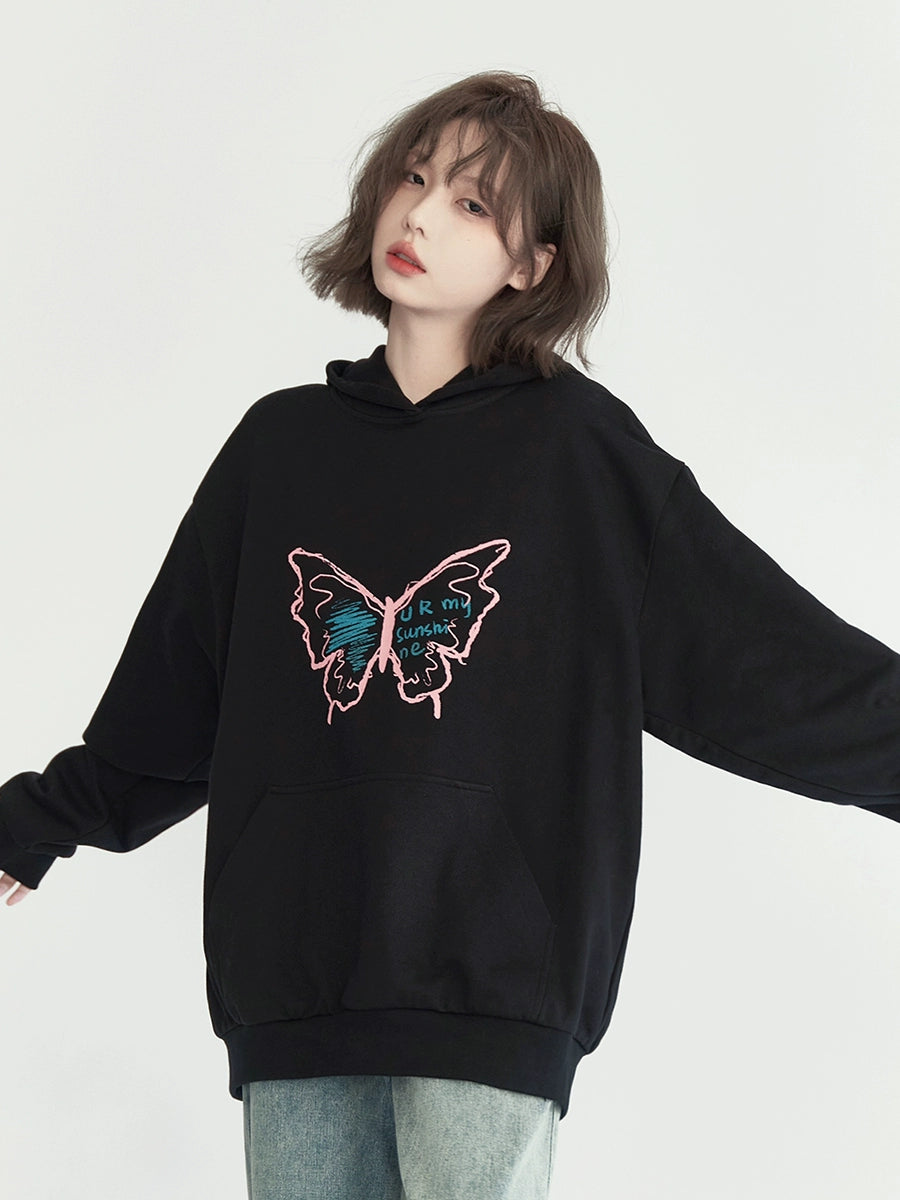 Butterfly Print Oversize Hoodie NA2716