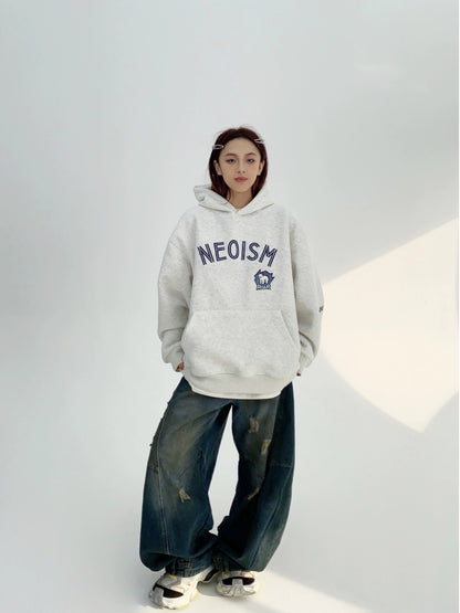 Oversize Letter Embroidery Pullover Hoodie NA2845