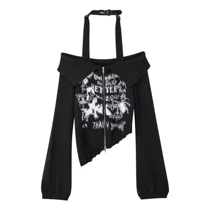 Off-Shoulder Halter Slim Knit Sweater NA8921