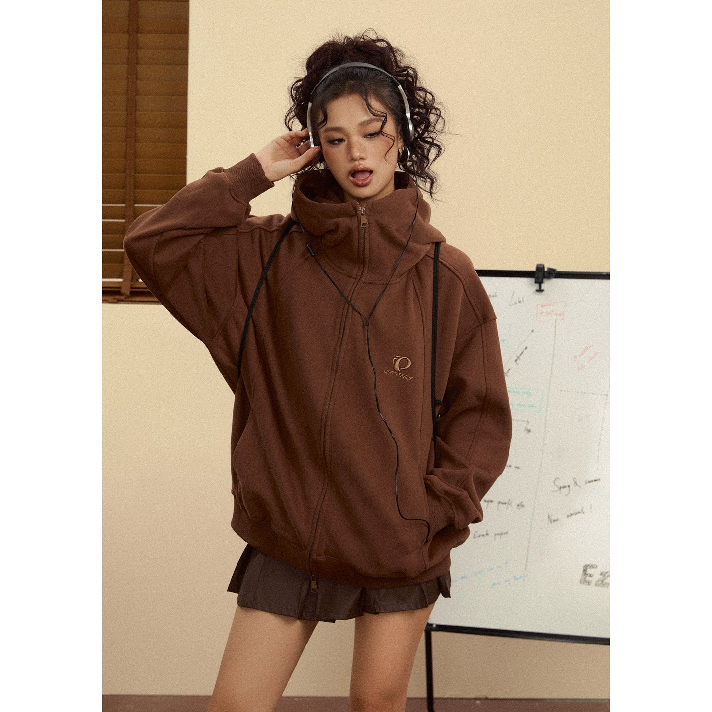 Oversize Zipper HIgh-neck Hoodie NA2469