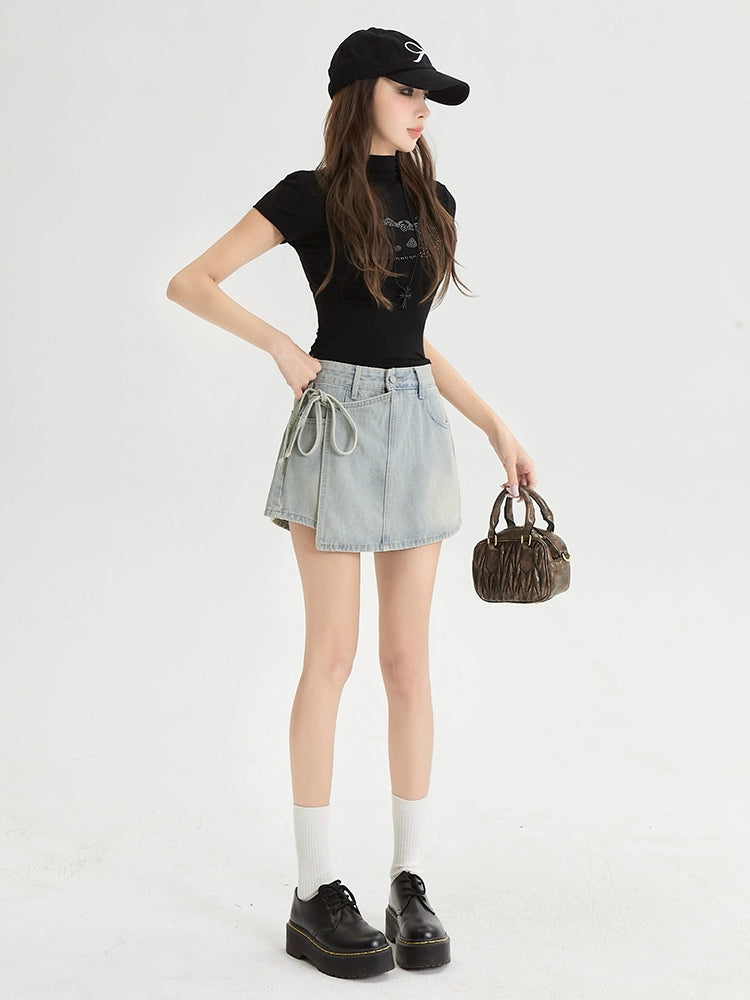 A-Line Short Denim Pants Skirt NA3553