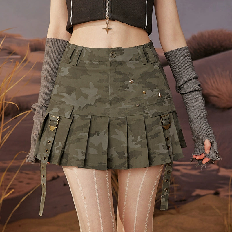 Camouflage Workwear Short Pleated Skirt NA3392