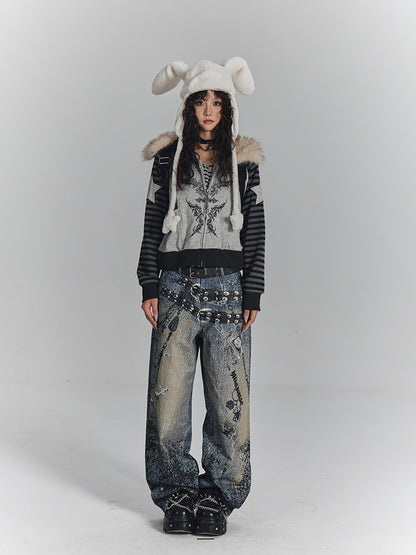 Fur Collar Patchwork Oversize Zipper Hoodie NA8899
