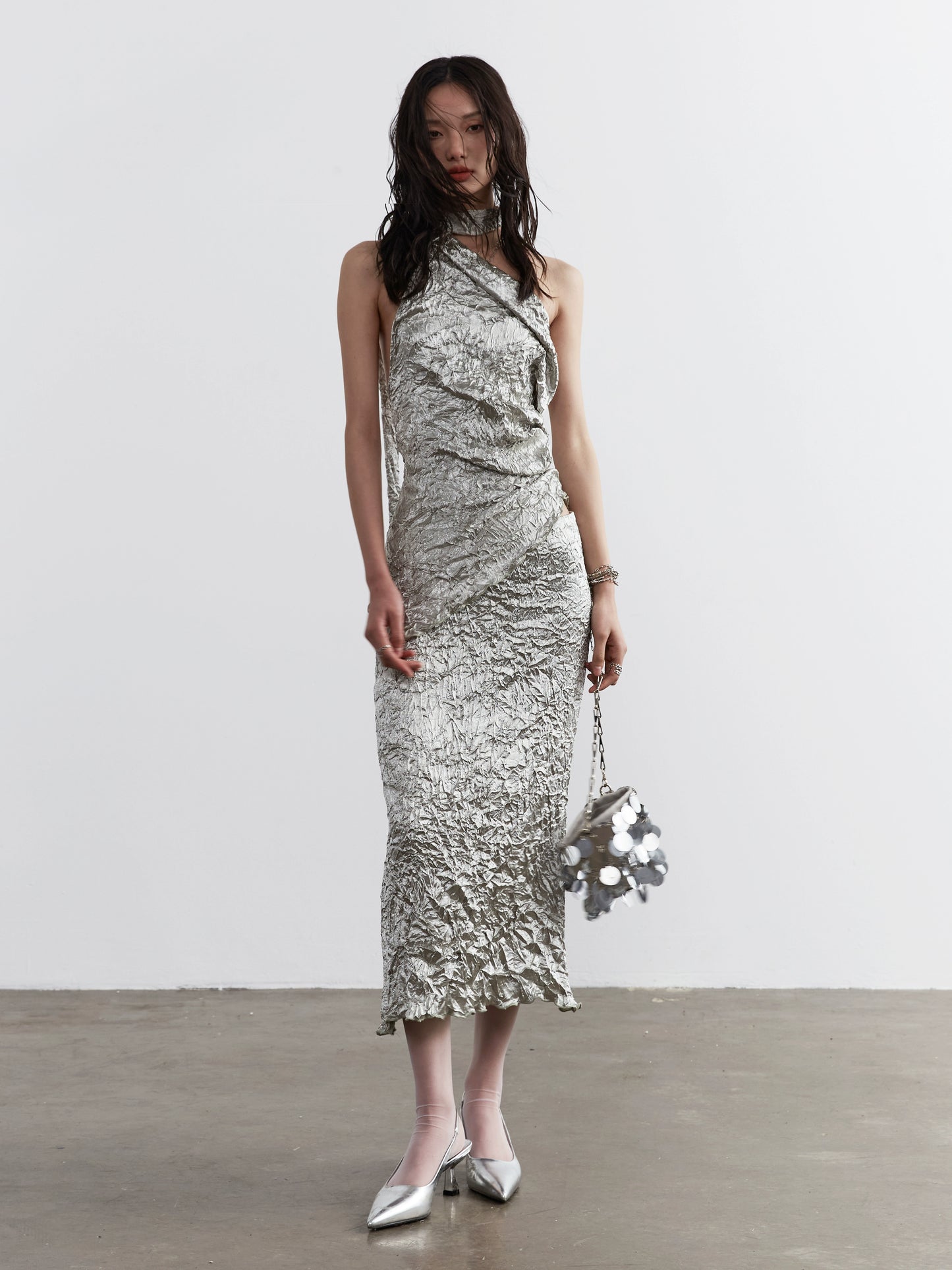 Metallic Satin Camisole & Long Skirt Setup NA5207